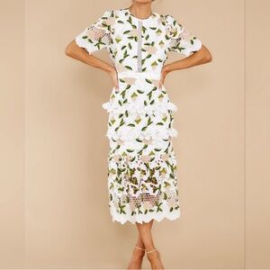 Just Me Blush Floral Embroidered Eyelets Lace Midi Dress size M